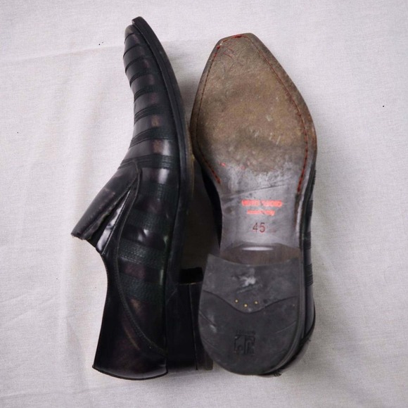 Jo Ghost Italy Black Leather Striped Slip-On Dress Shoes Sz 45 (US 11-12) Italy - Picture 6 of 9